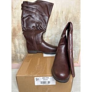 Journee Collection Tori Brown Boots Size 9.5 Women Knee High Full Zip Block Heel